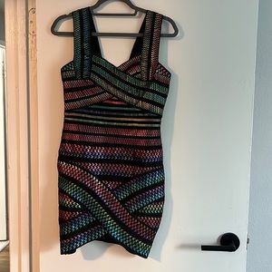 Rainbow Bodycon Bandage Dress, Size L